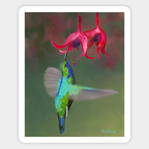 Hummingbird Feeding Time Magnet by Dudzik Art